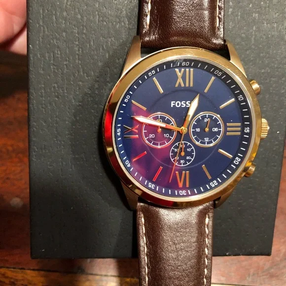 FOSSIL BQ2095 FLYNN GOLD BLUE BROWN LEATHER CHRONOGRAPHMEN WATCH